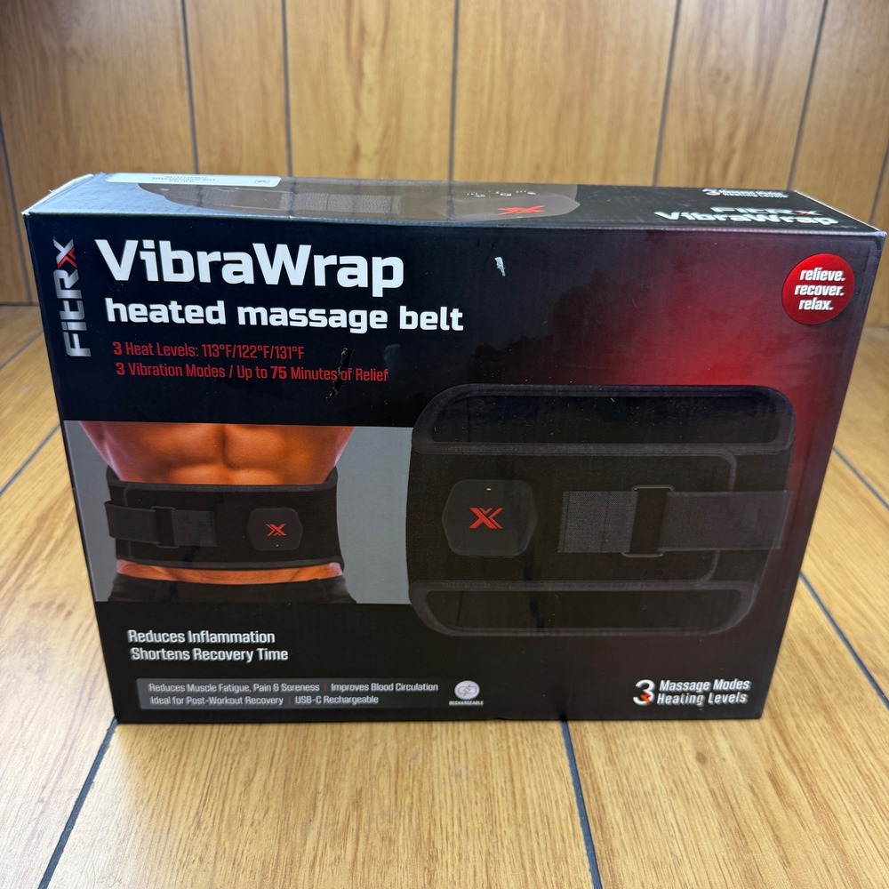 FitRx VibraWrap Heated Massage Belt Black Adjustable Vibration Heat 8587